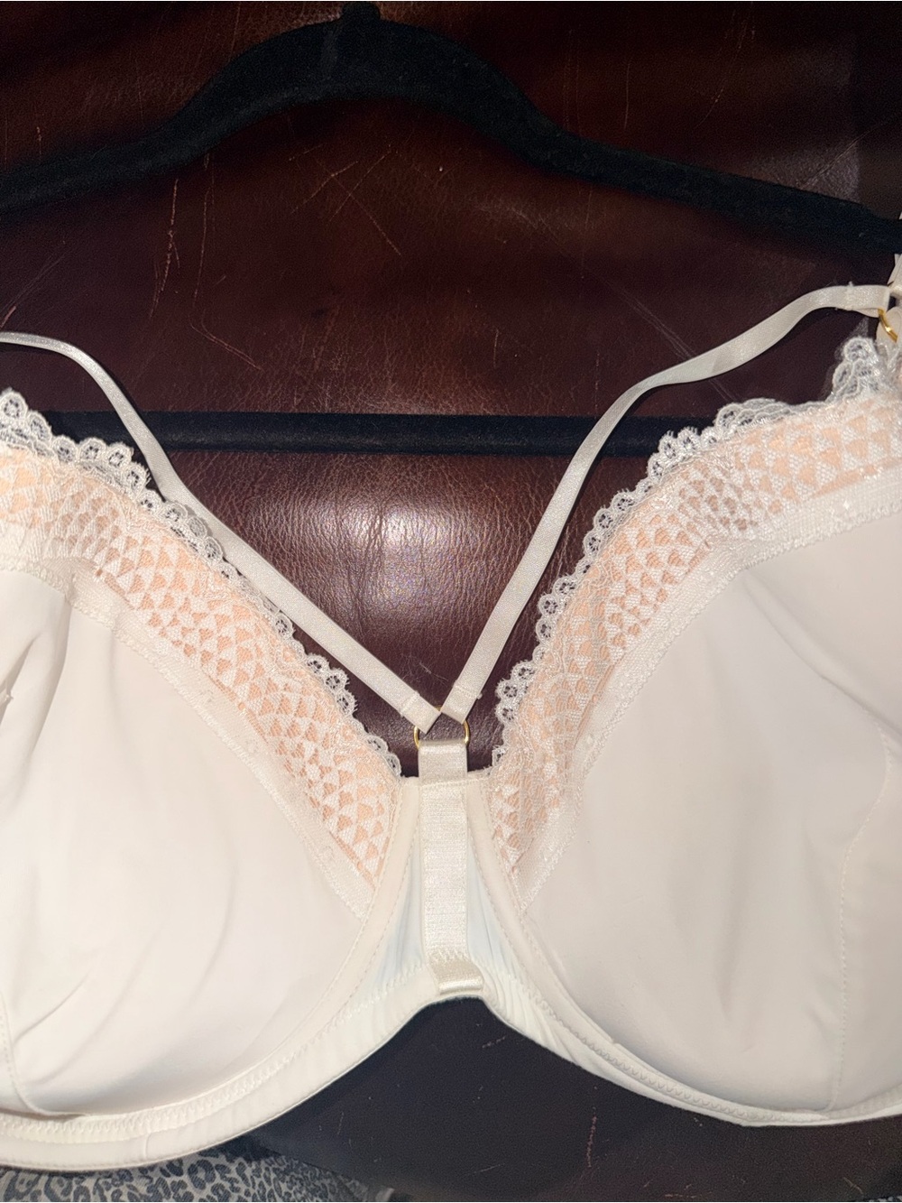 Adore Me Brand White Lace Trim Bra with Straps, 42DDD